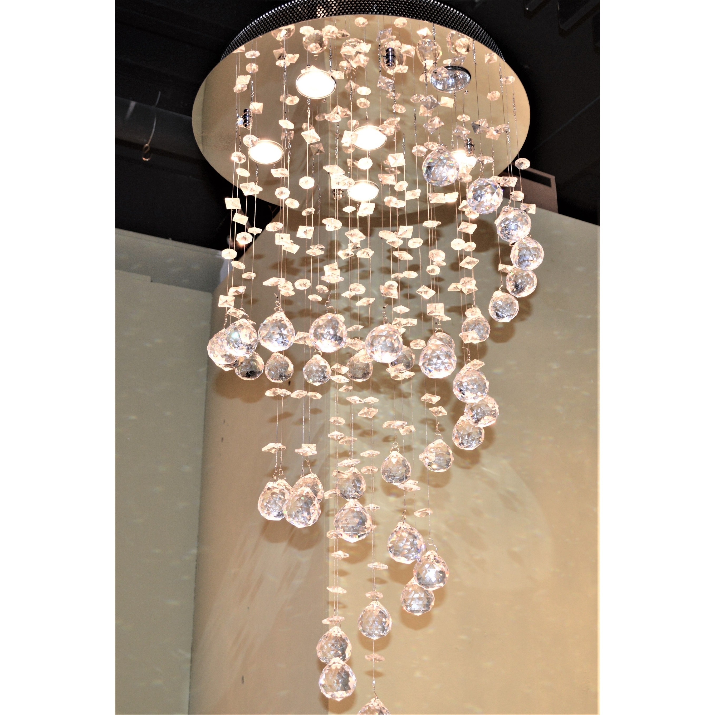 Modern Contemporary 5 Light Chrome Finish and Clear Crystal Spiral Rain Drop Chandelier Mini 16" x 32" (5 Lights Chandelier) - Chandeliers For Bedrooms by Overstock.com