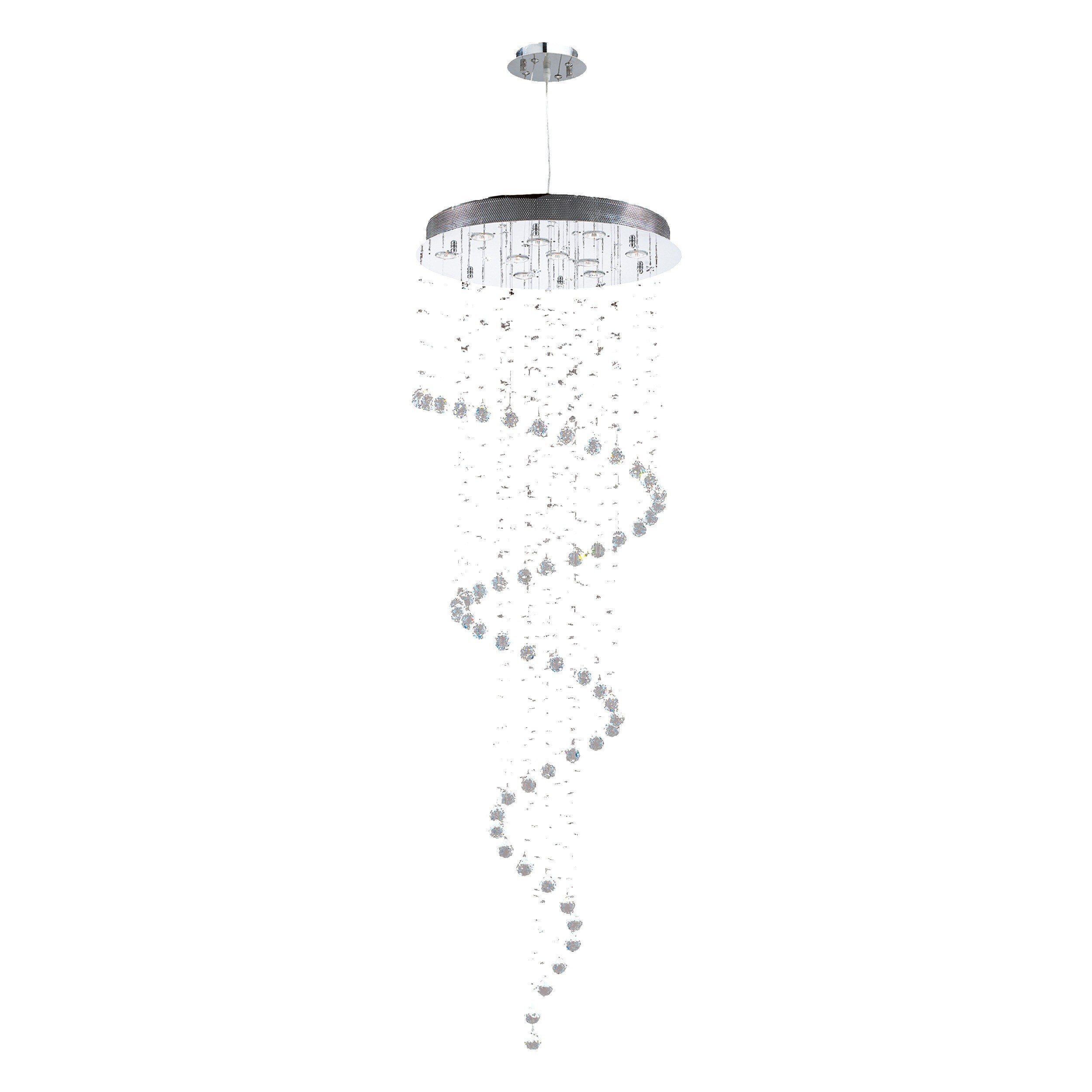 Modern Contemporary 10 Light Chrome Finish and Clear Crystal Spiral Rain Drop Chandelier Large 24" Round x 72" Long (10 Lights Chandelier) - Chandeliers For Bedrooms by Overstock.com