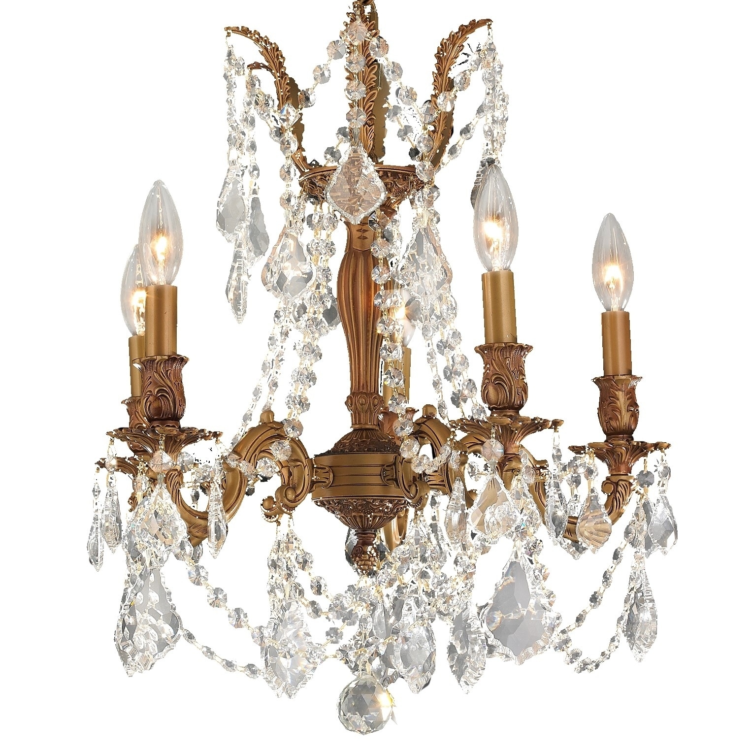 Italian Elegance 5 Light French Gold Finish Crystal Traditional Chandelier Medium 18" x 19" (5 Lights Chandelier) - Chandeliers For Bedrooms by Overstock.com