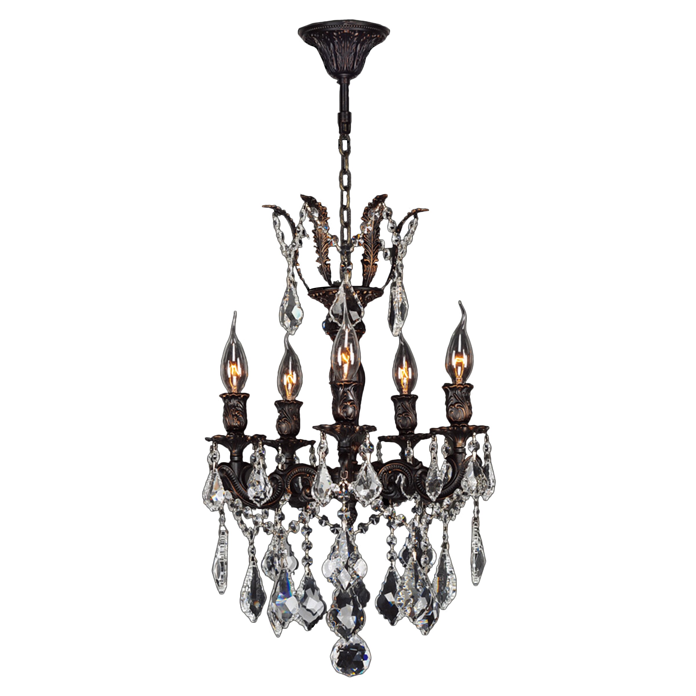 Italian Elegance 5 Light Flemish Brass Finish with Clear Crystal Chandelier (5 Lights Chandelier) - Chandeliers For Bedrooms by Overstock.com