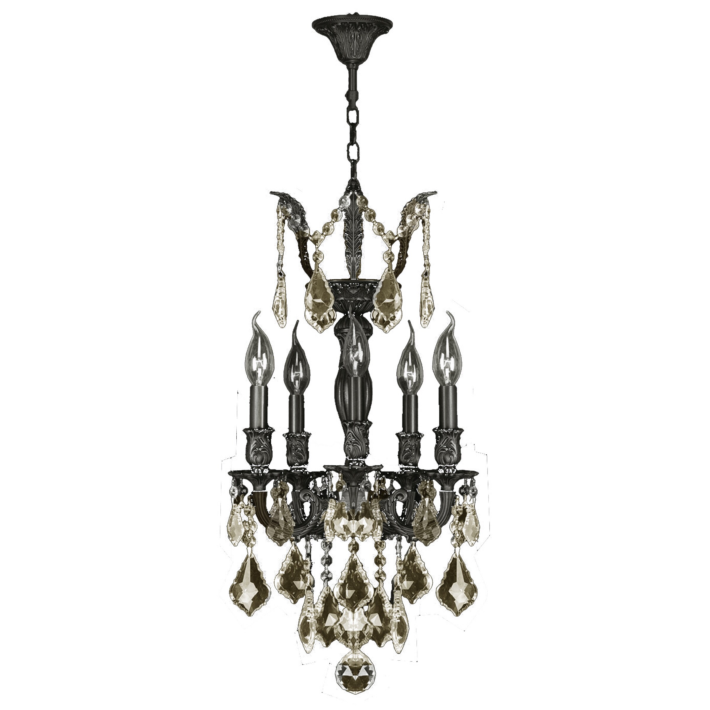 French Imperial 5 Light Dark Bronze Finish and Golden Teak Crystal Chandelier Mini 13" x 23" (5 Lights Chandelier) - Chandeliers For Bedrooms by Overstock.com