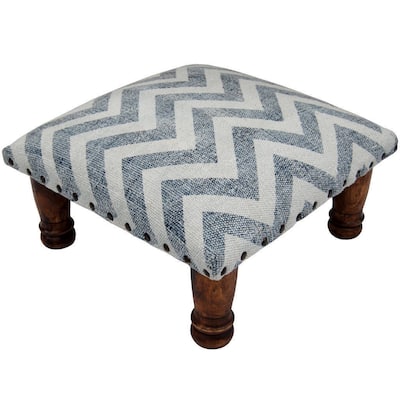 Handmade Printed Cotton Wood Ottoman Footstool (India) - 16" x 16" x 6"