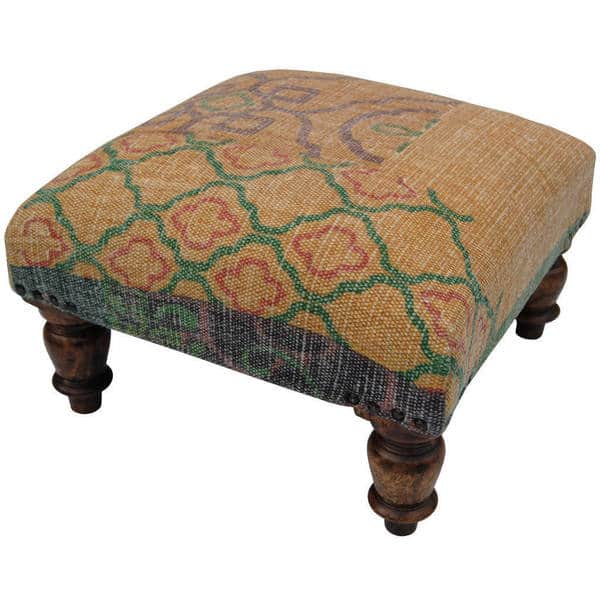 slide 1 of 9, Handmade Cotton Print Wood Stool (India) - 16" x 16" x 6"