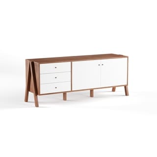 Baxton Studio Harlow Mid century Modern Scandinavian Style White and Walnut Wood Sideboard Storage Cabinet