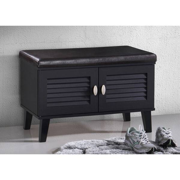 Baxton Studio Sheffield Modern and Contemporary 2-door Dark Brown Wood Entryway Storage Cushioned Bench Shoe Rack Cabinet Organizer Baxton Studio Sheffield Modern and Contemporary 2-door Dark Brown Wood Entryway Storage Cushioned Bench Shoe Rack Cabinet Organizer