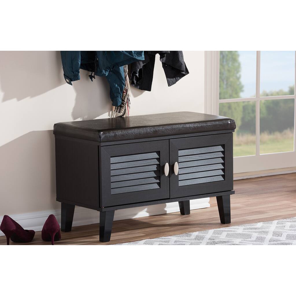 Baxton Studio Sheffield Modern Contemporary 2-door Dark Brown Wood Entryway Storage Cushioned Bench Shoe Rack Cabinet Organizer