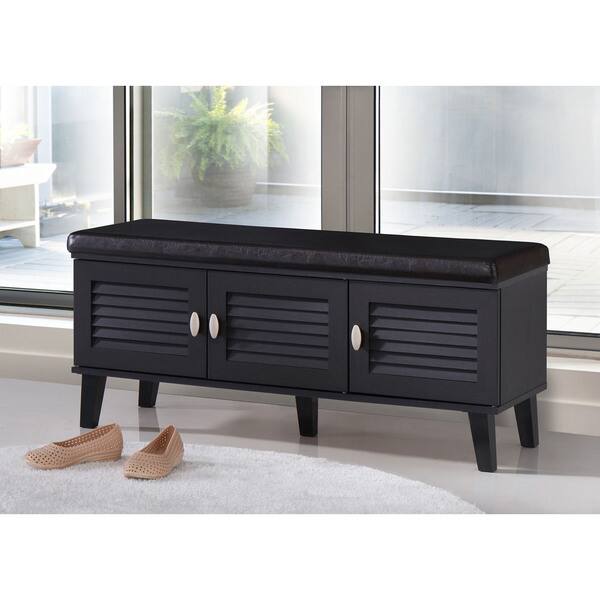 Baxton Studio Sheffield Modern and Contemporary 3-door Dark Brown Wood Entryway Storage Cushioned Bench Shoe Rack Cabinet Organizer