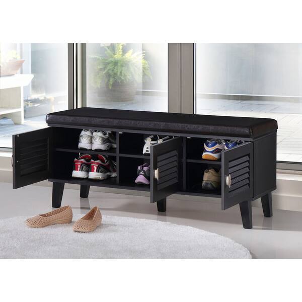 Baxton Studio Sheffield Modern and Contemporary 3-door Dark Brown Wood Entryway Storage Cushioned Bench Shoe Rack Cabinet Organizer Baxton Studio Sheffield Modern and Contemporary 3-door Dark Brown Wood Entryway Storage Cushioned Bench Shoe Rack Cabinet Organizer