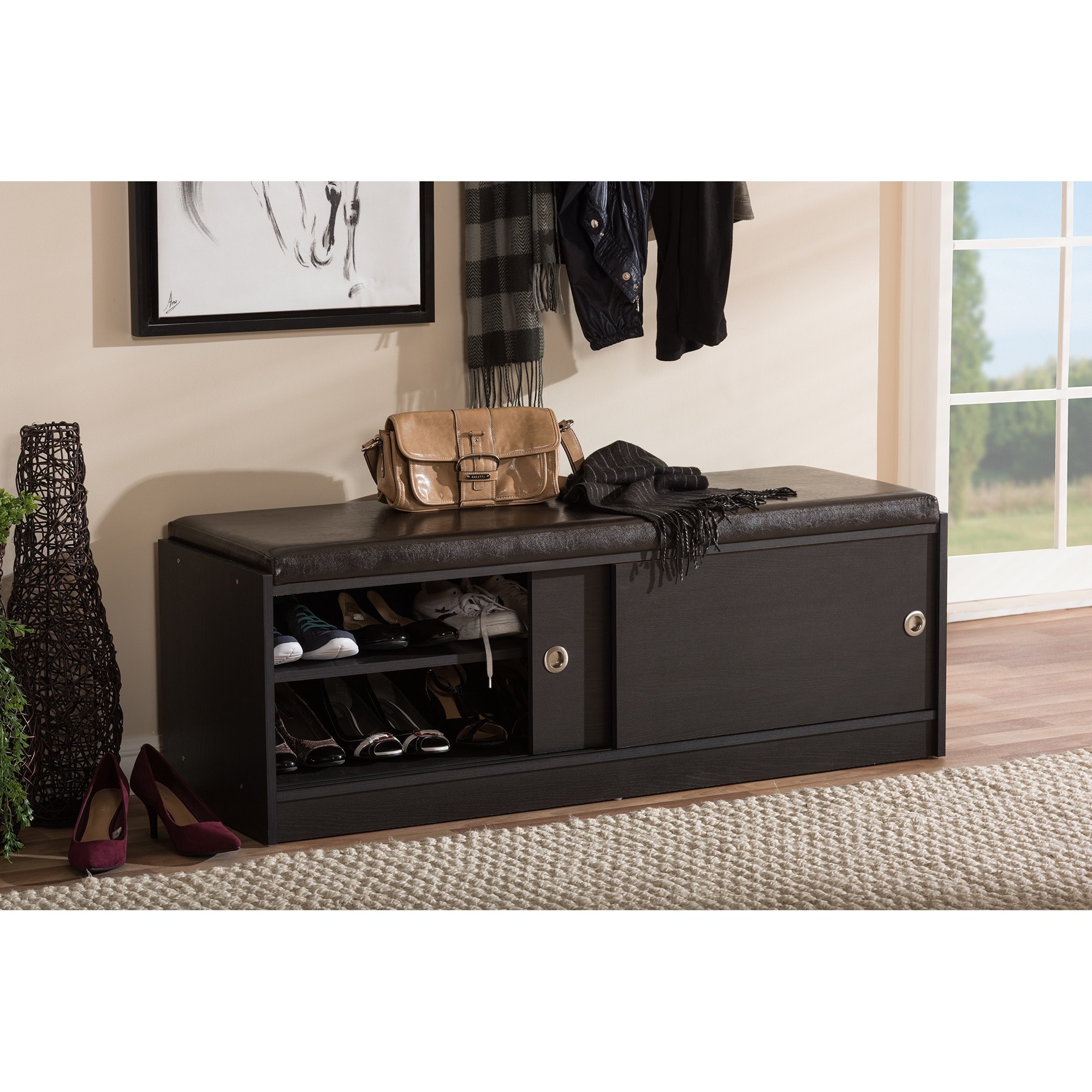 Shop Porch Den Hanalei Dark Brown Wood Storage Bench Organizer