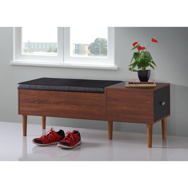 Mid century 1 Drawer Shoe Storage Bench by Baxton Studio On Sale