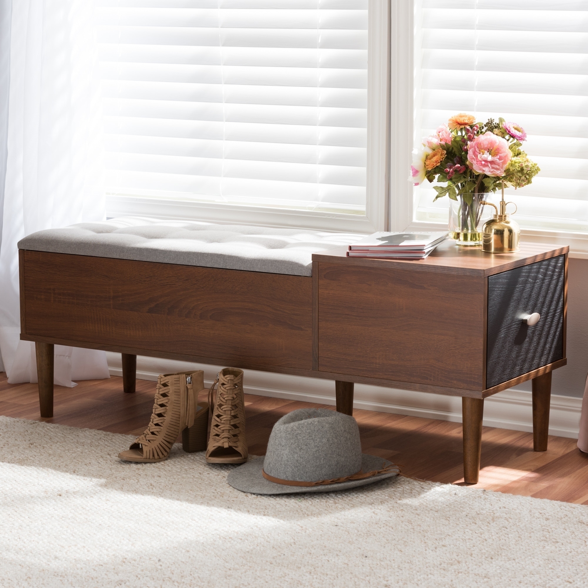 Mid-century 1-Drawer Shoe Storage Bench by Baxton Studio