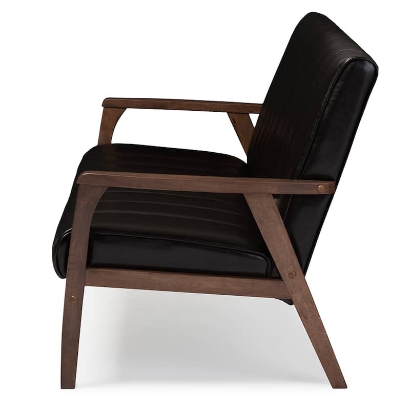 Baxton Studio Nikko Mid-century Modern Scandinavian Style Dark Brown Faux Leather Wooden 3-Seater Sofa