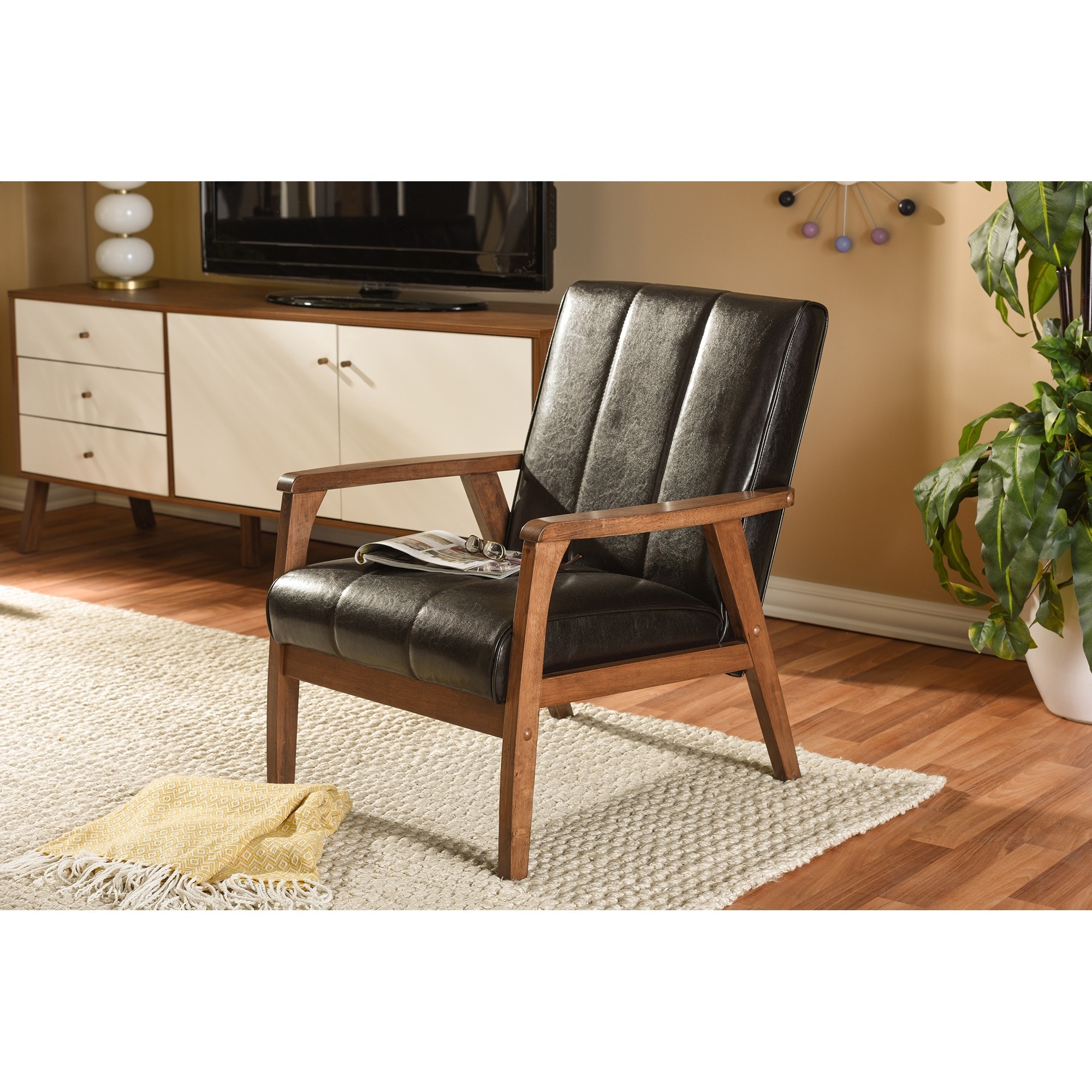 Mid-Century Brown Faux Leather Chair