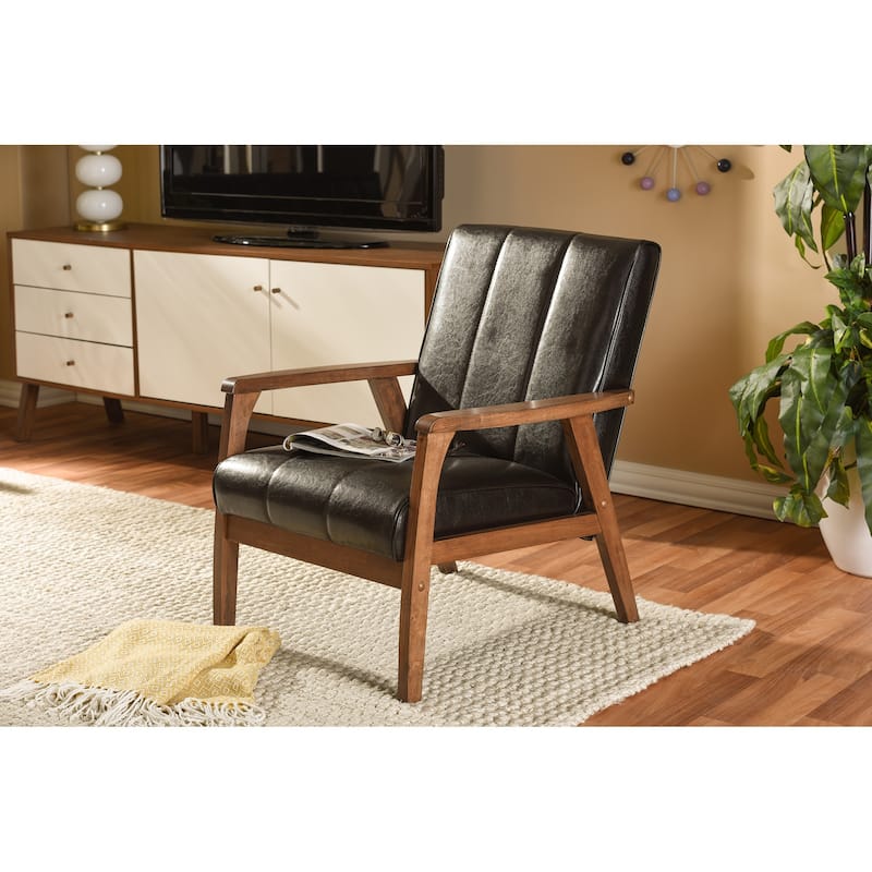 Mid-Century Brown Faux Leather Chair