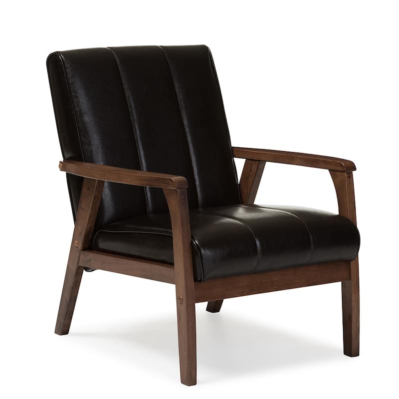Mid-Century Brown Faux Leather Chair