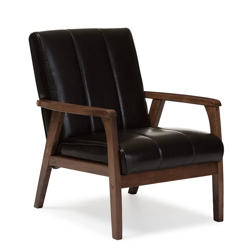 Mid-Century Brown Faux Leather Chair - Dark Brown
