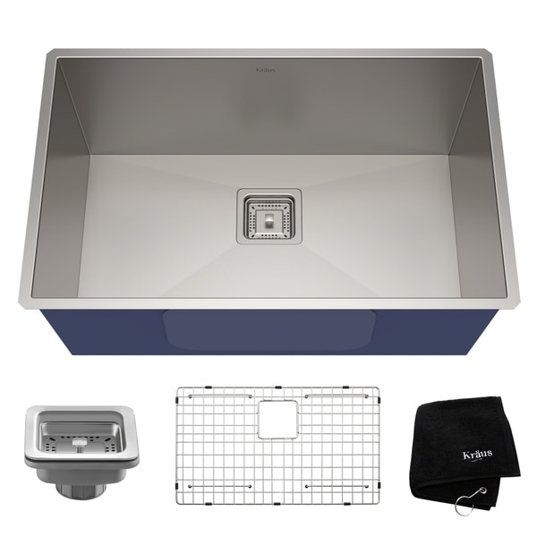Kraus KHU29 Pax Zero-Radius Undermount 28-1/2-inch 16 gauge Single Bowl Satin Stainless Steel Kitchen Sink