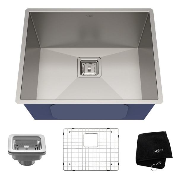KRAUS Pax™ Zero-Radius 22 ½-inch 16 Gauge Undermount Single Bowl Stainless Steel Kitchen Sink - Silver