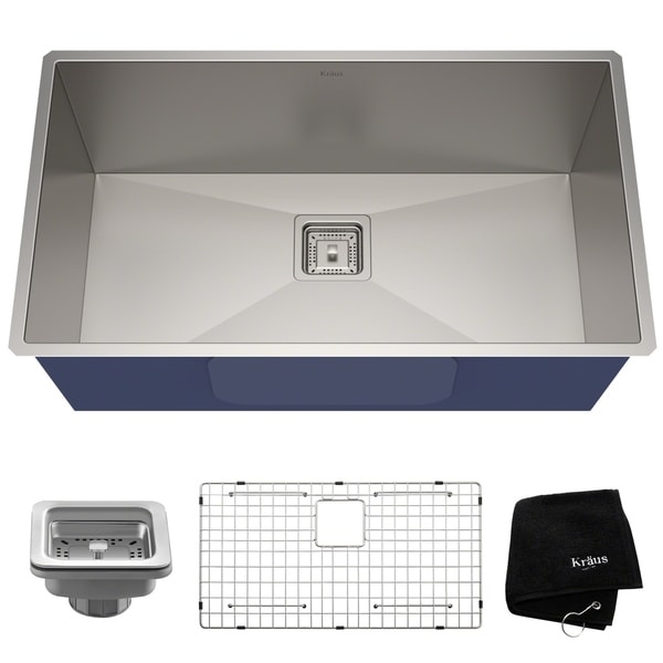 Kraus KHU32 Pax Zero-Radius Undermount 31-1/2-inch 16 gauge Single Bowl Satin Stainless Steel Kitchen Sink