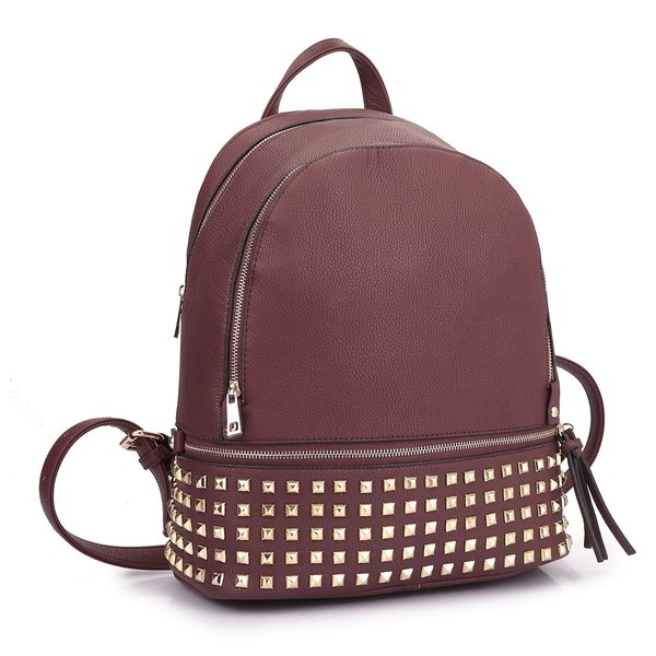 Dasein Buffalo Leather Studded Backpack with Bottom Zipper Compartment ...