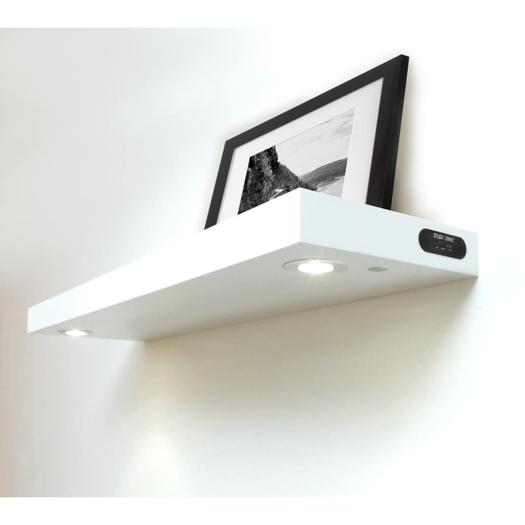 InPlace Wall Mounted White Floating Shelf with 2-LED Lights