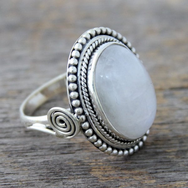 Rainbow Moonstone Sterling Silver Ring Natural Blue Glow Size Varied sizes