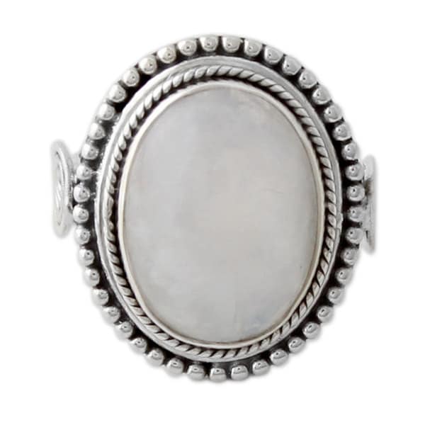 Handmade Sterling Silver 'Rainbow Glow' Rainbow Moonstone Ring (India)