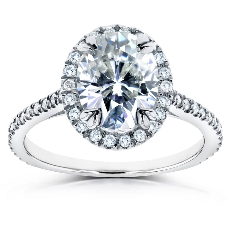 Annello by Kobelli 14k White Gold 2 1/3ct TGW Moissanite and Diamond Oval Halo Engagement Ring