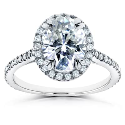 Annello by Kobelli 14k White Gold 2 1/3ct TGW Moissanite and Diamond Oval Halo Engagement Ring