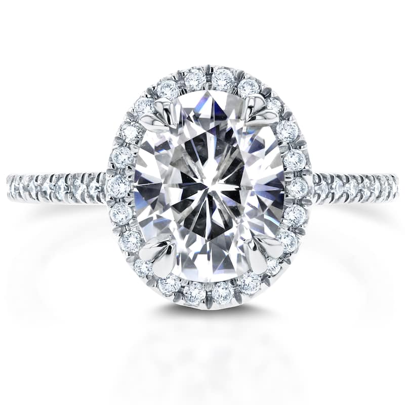 Annello by Kobelli 14k White Gold 2 1/3ct TGW Moissanite and Diamond Oval Halo Engagement Ring