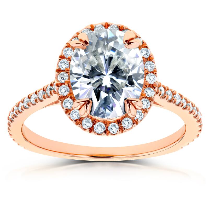 Annello by Kobelli 14k Rose Gold 2 1/3ct TGW Moissanite and Diamond Oval Halo Engagement Ring