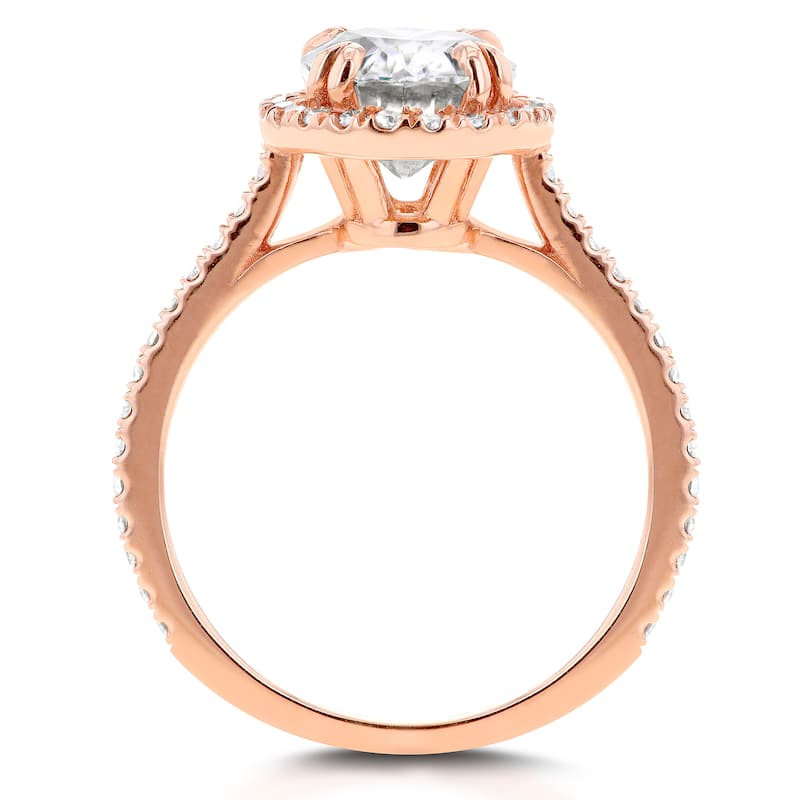 Annello by Kobelli 14k Rose Gold 2 1/3ct TGW Moissanite and Diamond Oval Halo Engagement Ring