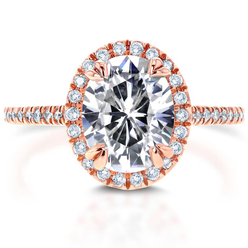 Annello by Kobelli 14k Rose Gold 2 1/3ct TGW Moissanite and Diamond Oval Halo Engagement Ring
