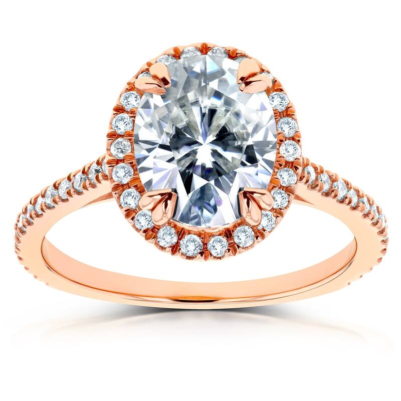 Annello by Kobelli 14k Rose Gold 2 1/3ct TGW Moissanite and Diamond Oval Halo Engagement Ring
