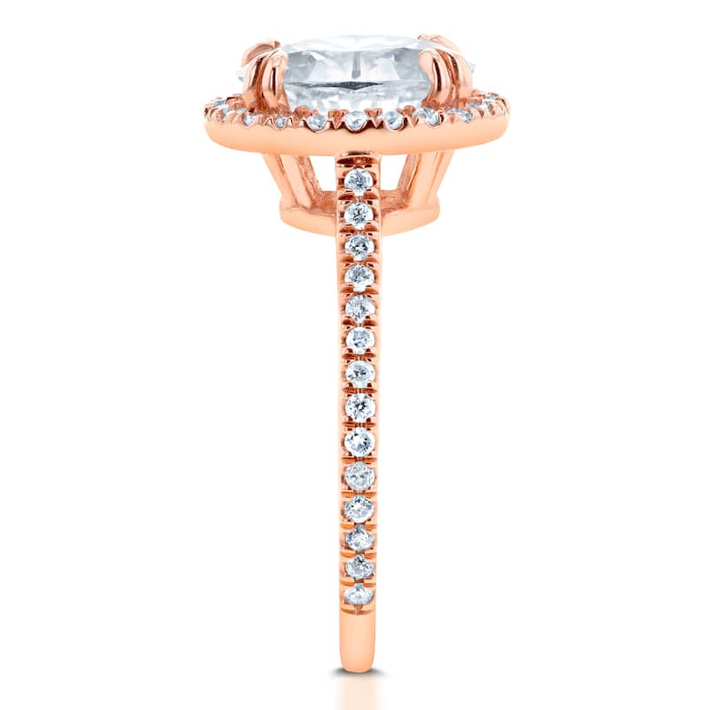 Annello by Kobelli 14k Rose Gold 2 1/3ct TGW Moissanite and Diamond Oval Halo Engagement Ring
