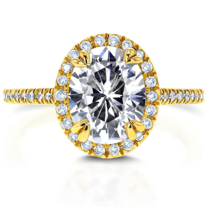 Annello by Kobelli 14k Yellow Gold 2 1/3ct TGW Moissanite and Diamond Oval Halo Engagement Ring