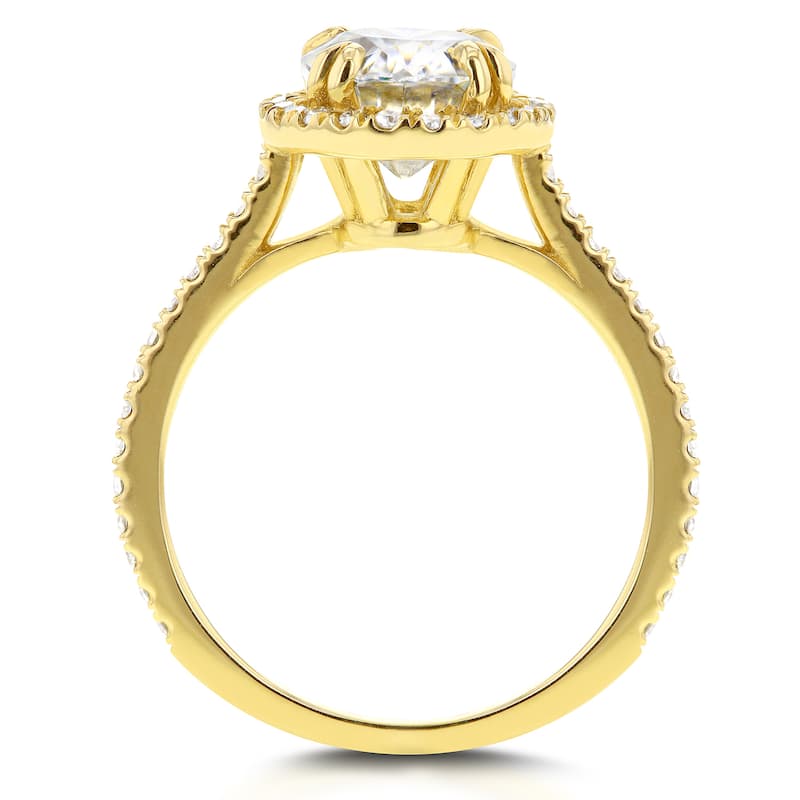 Annello by Kobelli 14k Yellow Gold 2 1/3ct TGW Moissanite and Diamond Oval Halo Engagement Ring