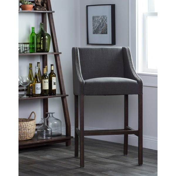 Kosas Home Upholstered Aoki Charcoal Linene Blend Barstool Bed Bath Beyond 10792481