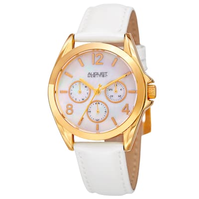 August Steiner Women's Quartz 24-Hour Indicator Multifunction Leather Gold-Tone Strap Watch - Gold