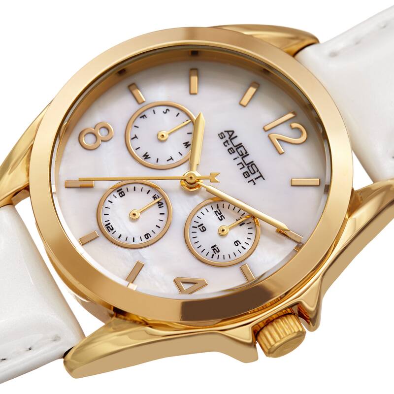 August Steiner Women's Quartz 24-Hour Indicator Multifunction Leather Gold-Tone Strap Watch - Gold