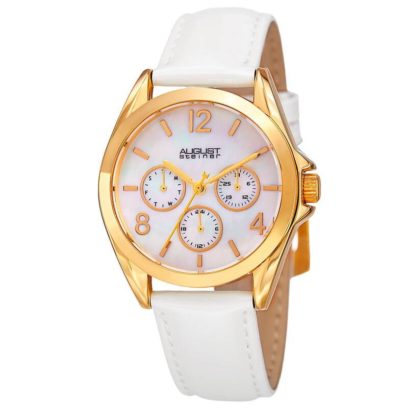 August Steiner Women's Quartz 24-Hour Indicator Multifunction Leather Gold-Tone Strap Watch - Gold