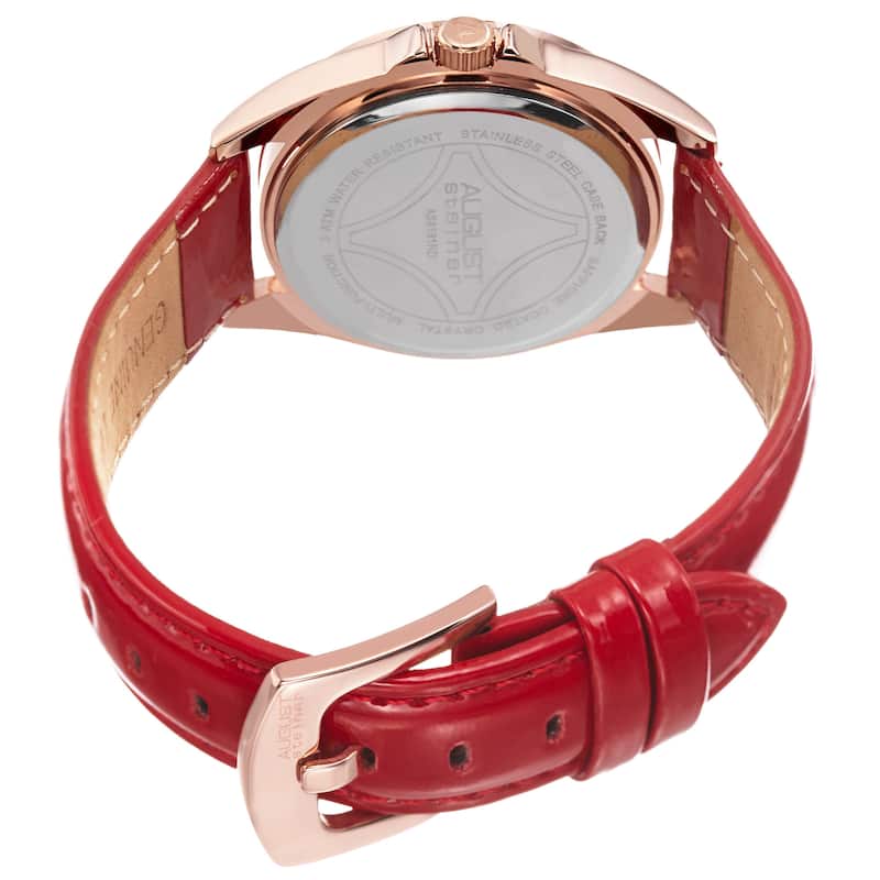 August Steiner Women's Quartz 24-Hour Indicator Multifunction Leather Red Strap Watch