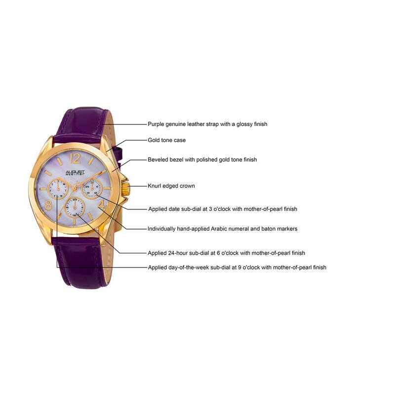 August Steiner Women's Quartz 24-Hour Indicator Multifunction Leather Purple Strap Watch