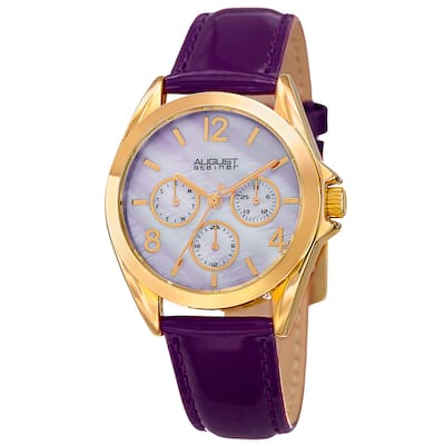 August Steiner Women's Quartz 24-Hour Indicator Multifunction Leather Purple Strap Watch