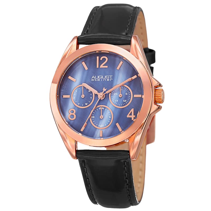 August Steiner Women's Quartz 24-Hour Indicator Multifunction Leather Black Strap Watch