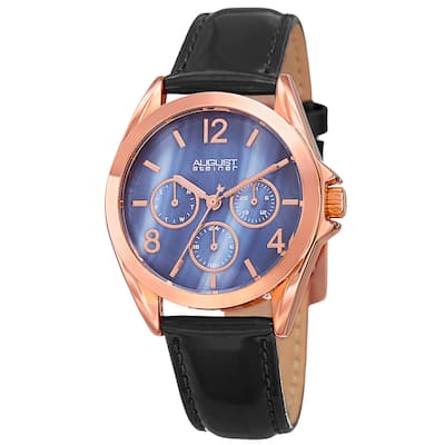August Steiner Women's Quartz 24-Hour Indicator Multifunction Leather Black Strap Watch