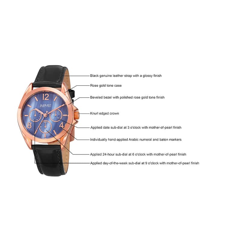 August Steiner Women's Quartz 24-Hour Indicator Multifunction Leather Black Strap Watch