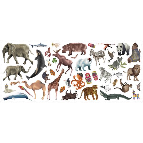 slide 2 of 3, Roommates Animal of the World Peel and Stick Giant Wall Decals