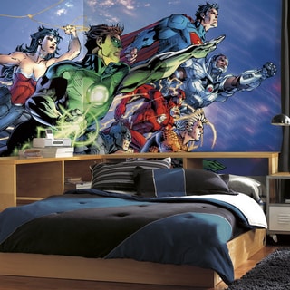 Justice League XL Chair Rail Prepasted Mural 6-foot x 10.5-foot Ultra-strippable by RoomMates