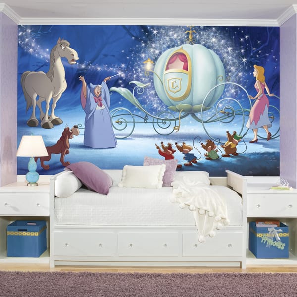 slide 2 of 2, Cinderella Carriage XL Chair Rail Prepasted Mural 6-foot x 10.5-foot Ultra-strippable by RoomMates